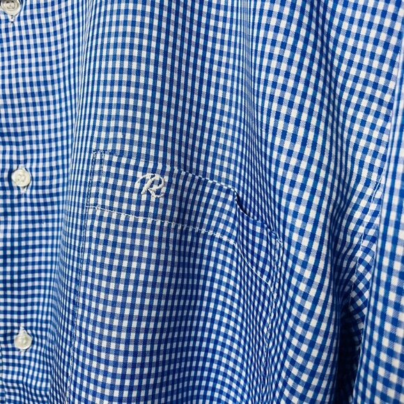 Mens Button Up Dress Shirt Blue Gingham Top Size XL Roundreason - Picture 4 of 6